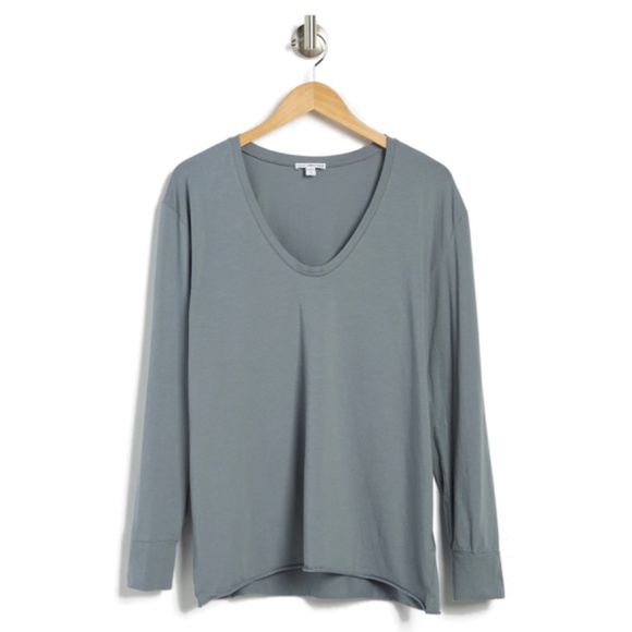 JAMES PERSE WOMEN NWT V-NECK DROP SHOULDER L/S COTTON ARSENIC TOP. SIZE 1 (S) - Picture 3 of 11